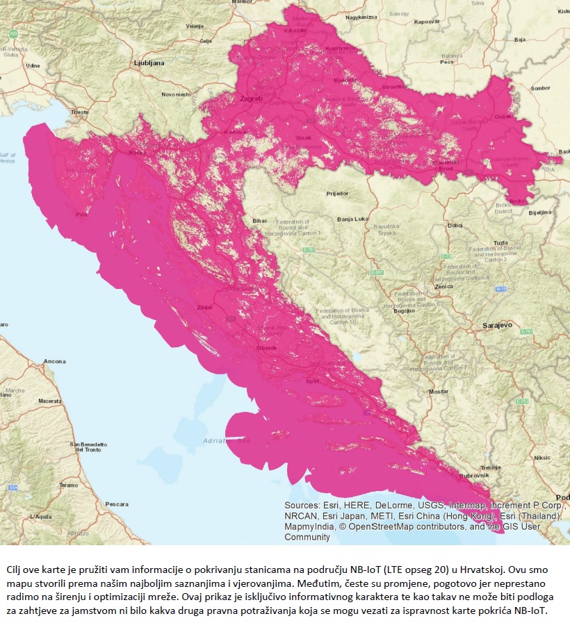 Hrvatski Telekom Croatia NB-IoT coverage map