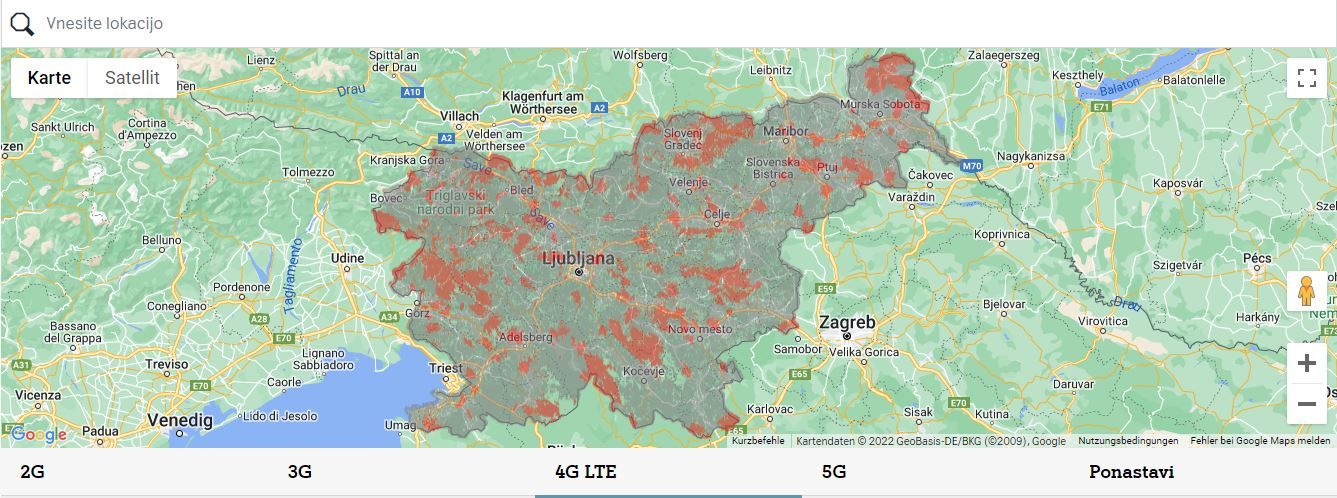 A1 Slovenija Slovenia NB-IoT coverage map