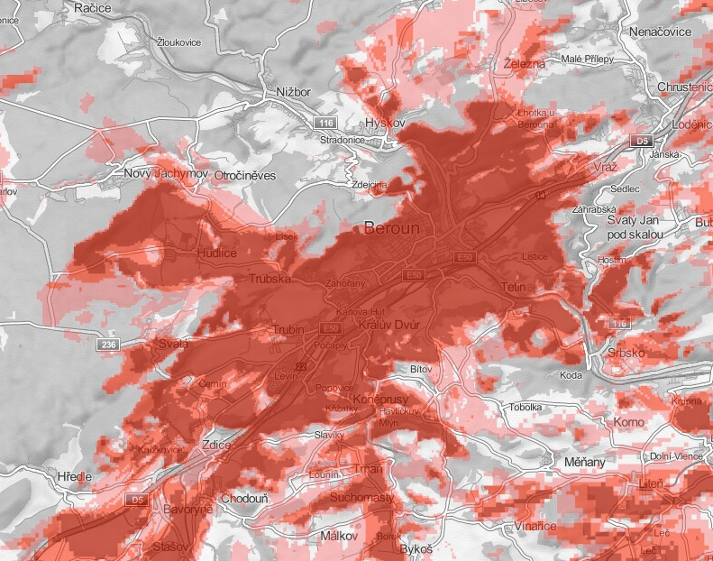 T-Mobile Czech NB-IoT coverage map