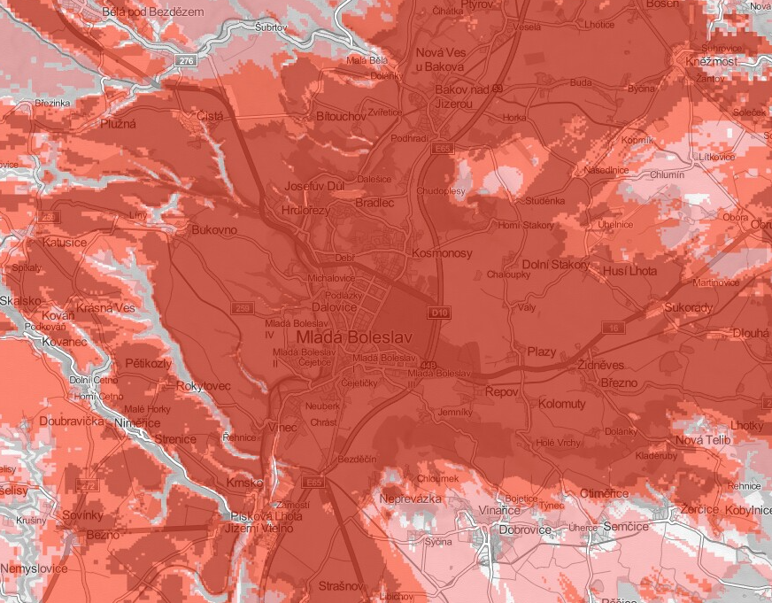 T-Mobile Czech NB-IoT coverage map