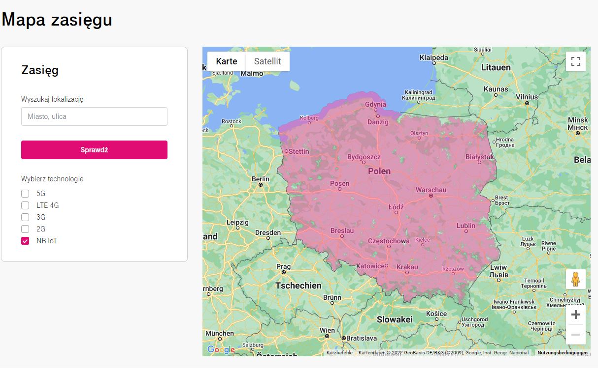 T-Mobile Poland NB-IoT Coverage Map