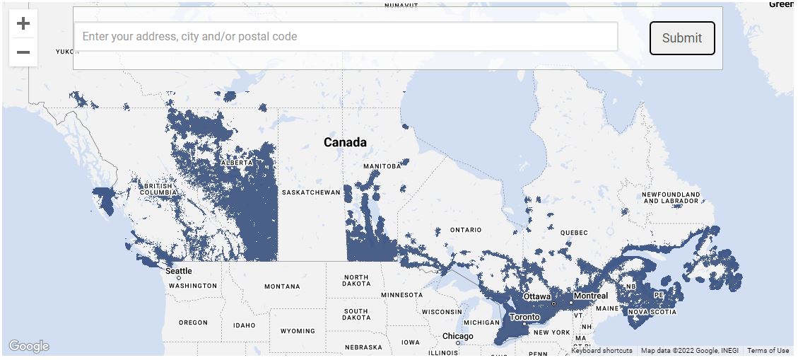 Bell Canada LTE-M coverage map